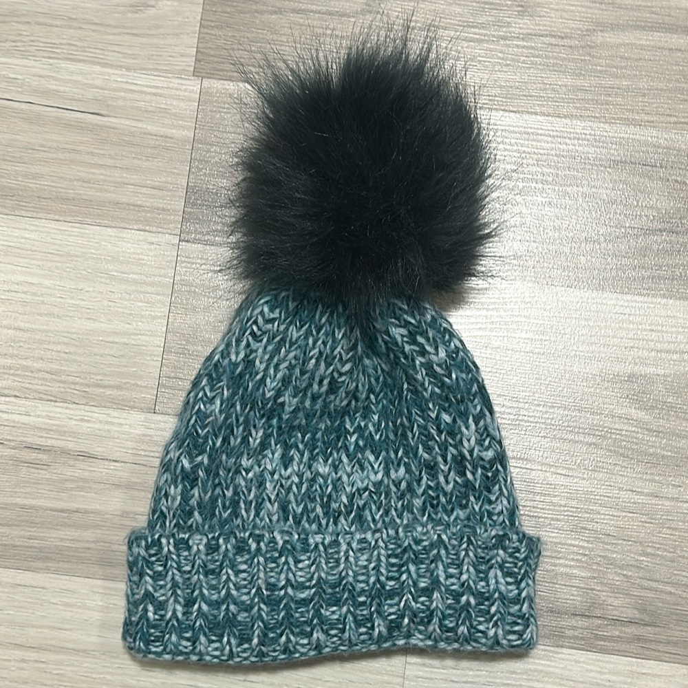 Aqua Puff Ball Knit Beanie